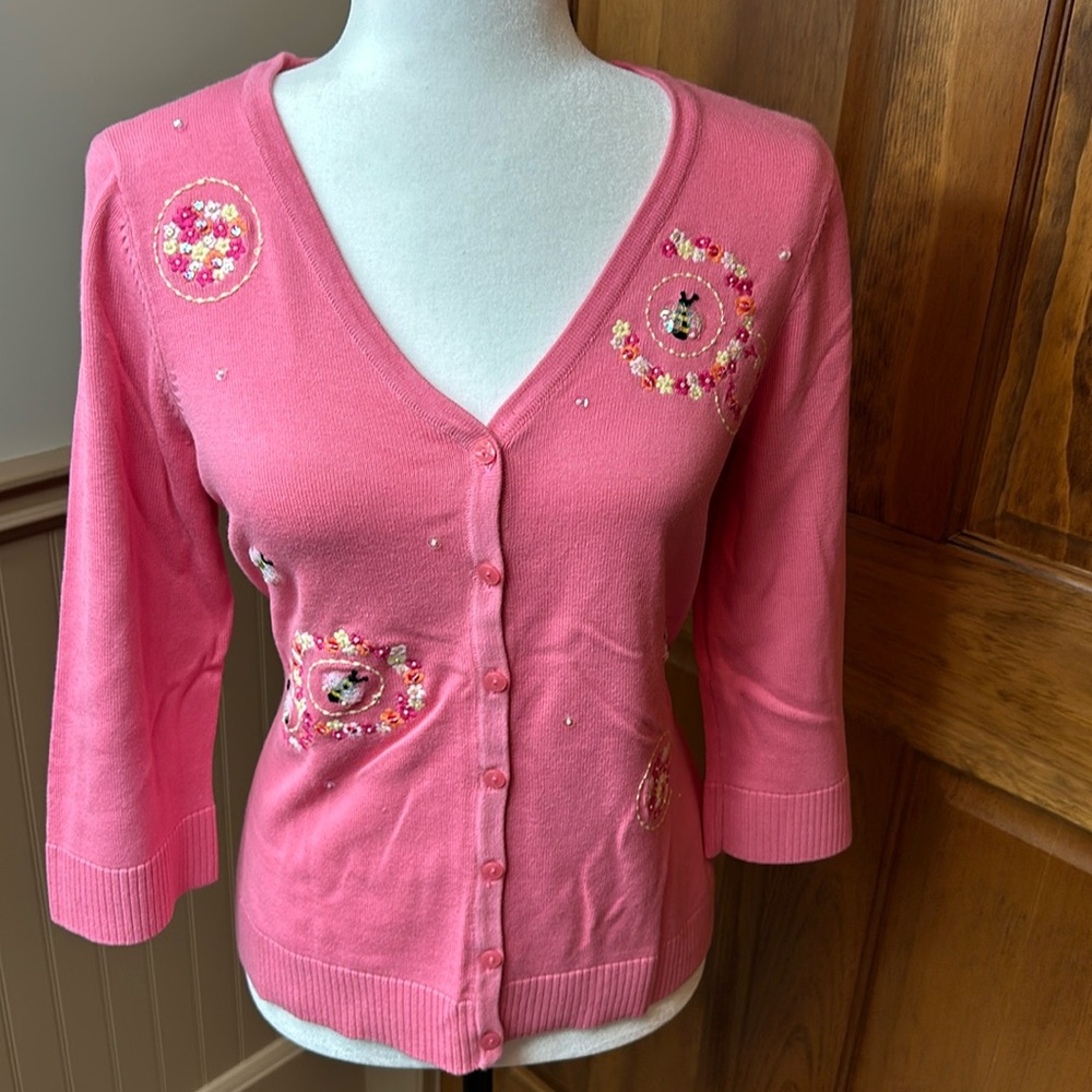 NWOT Christopher & Banks Bumble Bee Pink Cardigan - S